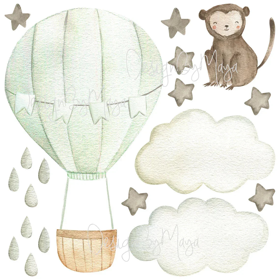 Baby Animal Inside Hot Air Balloon - Fabric Nursery Wall Art Decals, alternate view - House Of Avana