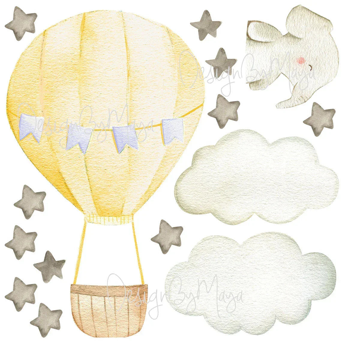 Baby Animal Inside Hot Air Balloon - Fabric Nursery Wall Art Decals, alternate view - House Of Avana