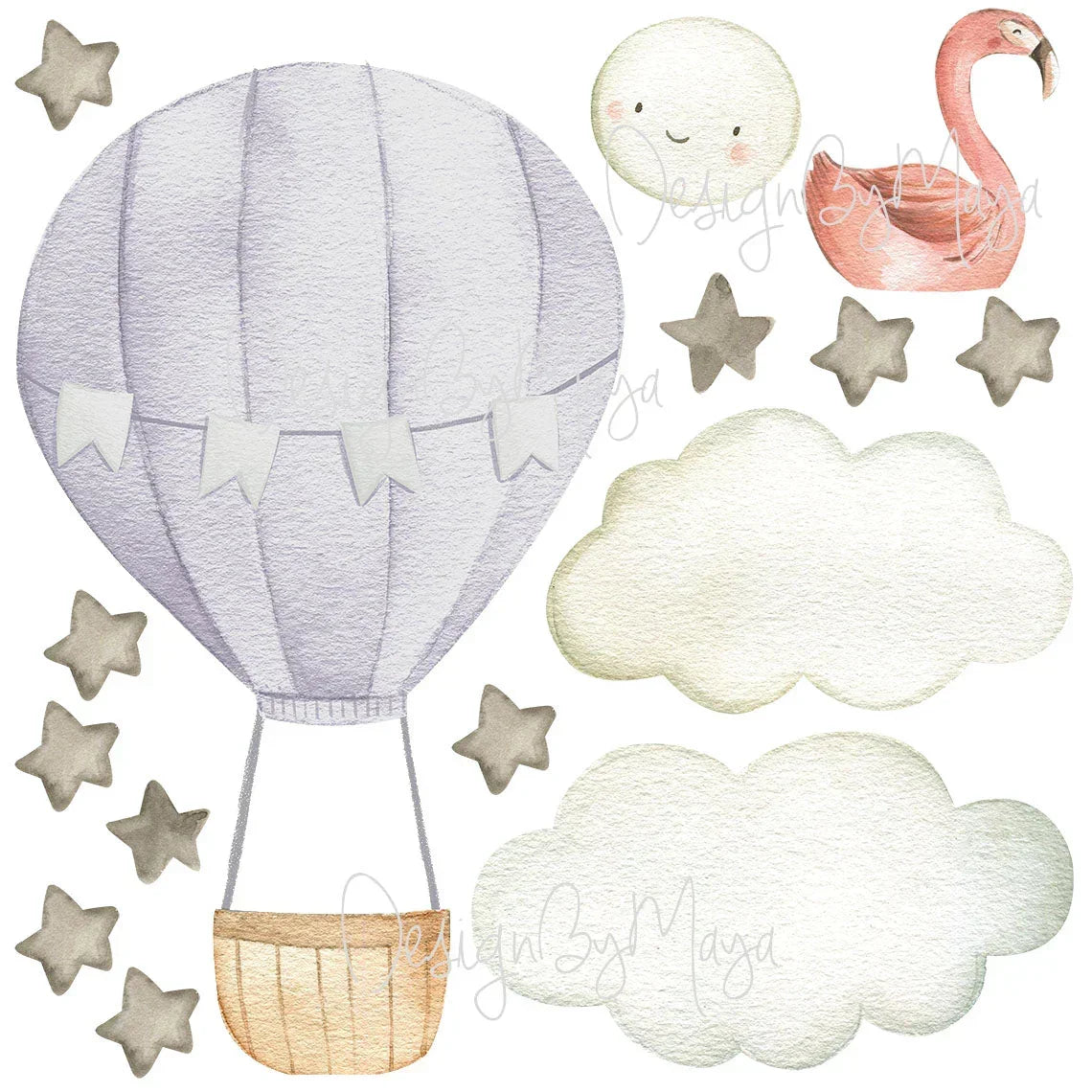 Baby Animal Inside Hot Air Balloon - Fabric Nursery Wall Art Decals, alternate view - House Of Avana