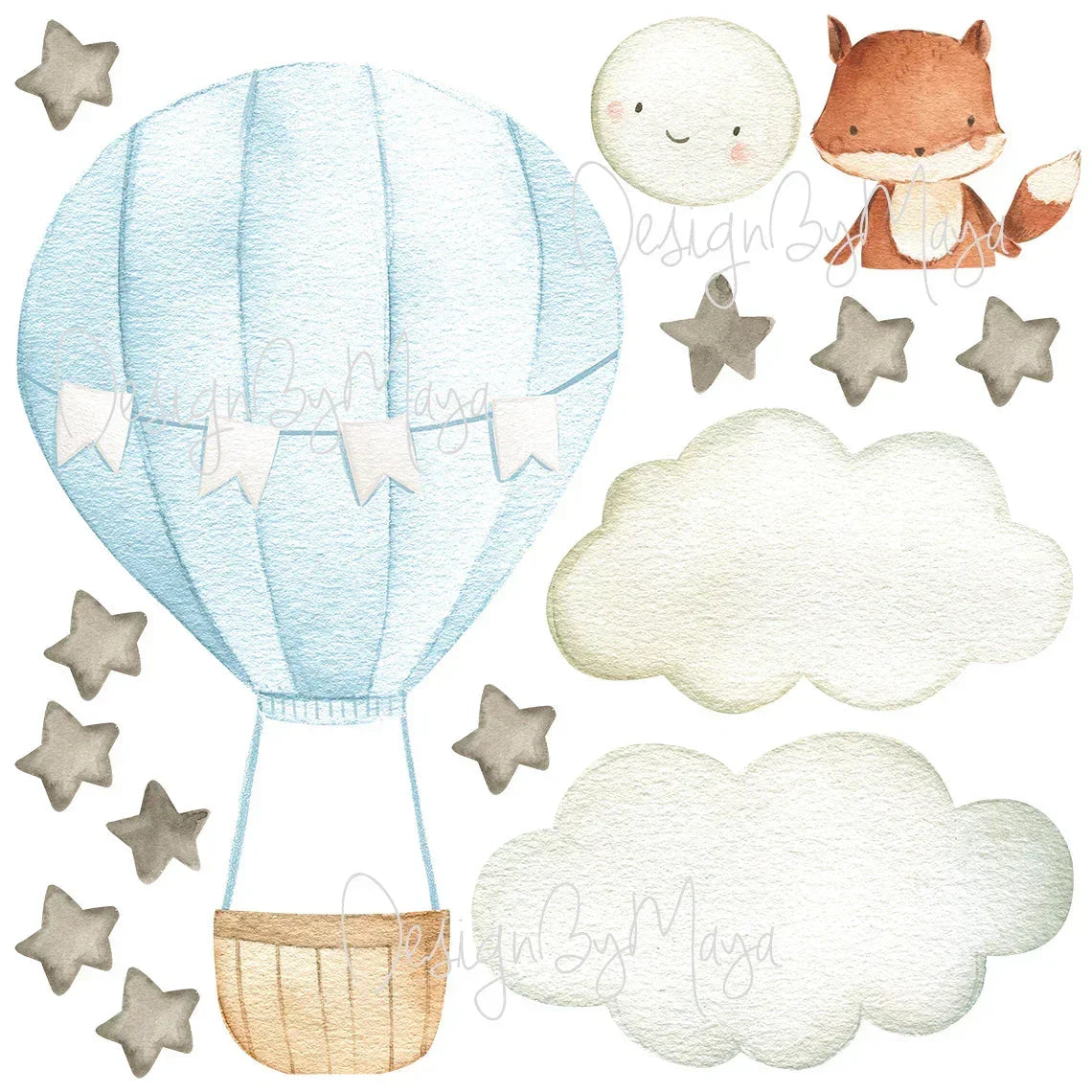 Baby Animal Inside Hot Air Balloon - Fabric Nursery Wall Art Decals, back view - House Of Avana