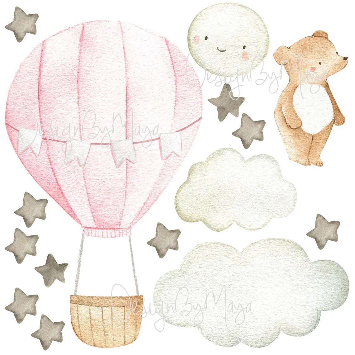 Baby Animal Inside Hot Air Balloon - Fabric Nursery Wall Art Decals, alternate view - House Of Avana