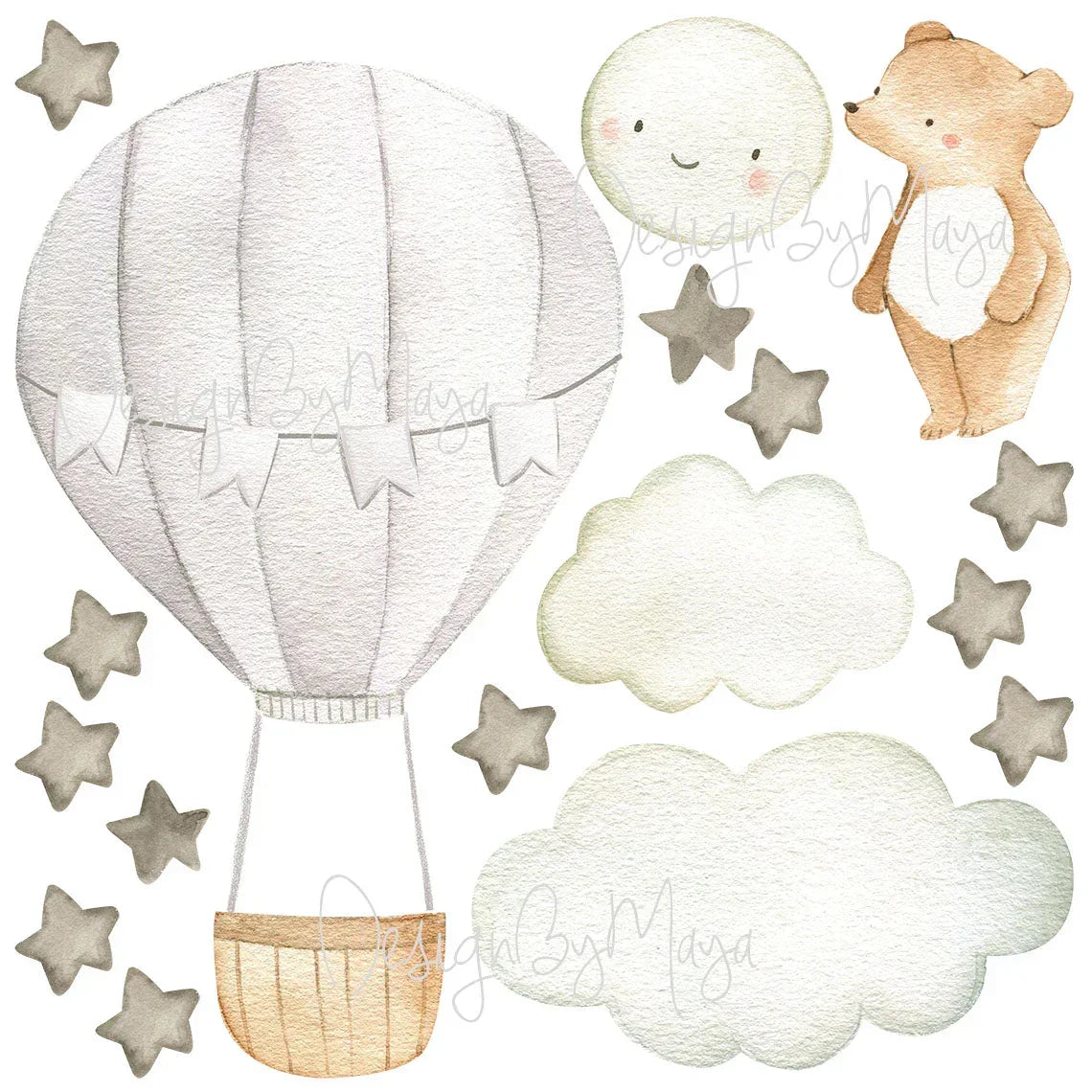 Baby Animal Inside Hot Air Balloon - Fabric Nursery Wall Art Decals, alternate view - House Of Avana