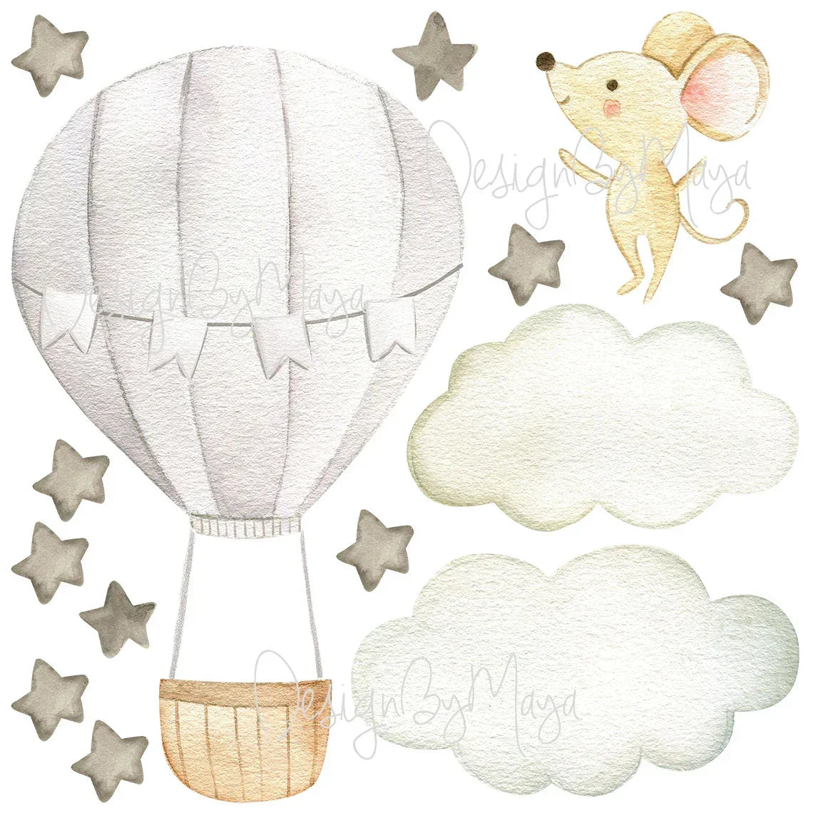 Baby Animal Inside Hot Air Balloon - Fabric Nursery Wall Art Decals, alternate view - House Of Avana