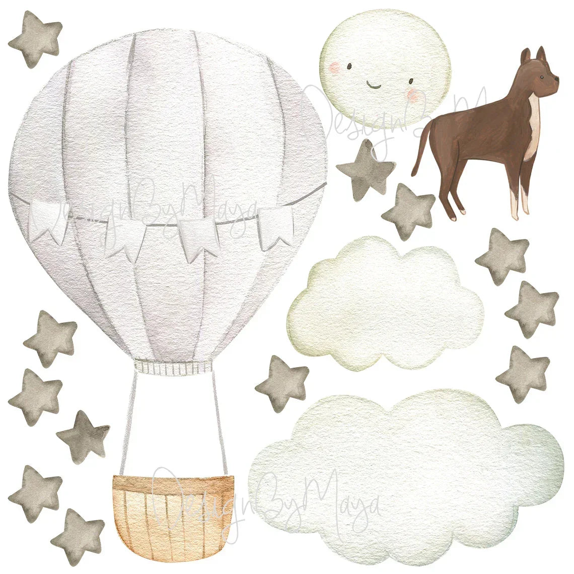 Baby Animal Inside Hot Air Balloon - Fabric Nursery Wall Art Decals, alternate view - House Of Avana