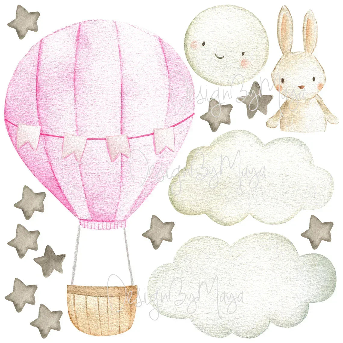 Baby Animal Inside Hot Air Balloon - Fabric Nursery Wall Art Decals, alternate view - House Of Avana