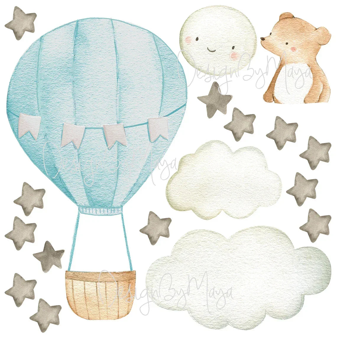 Baby Animal Inside Hot Air Balloon - Fabric Nursery Wall Art Decals, alternate view - House Of Avana