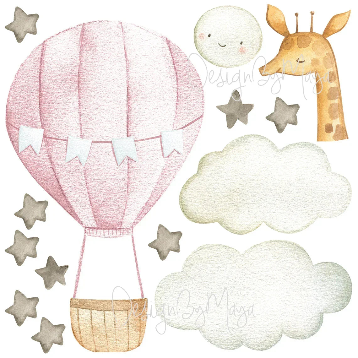 Baby Animal Inside Hot Air Balloon - Fabric Nursery Wall Art Decals, alternate view - House Of Avana