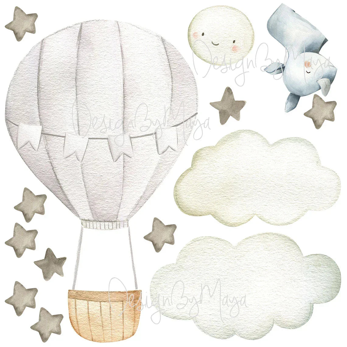 Baby Animal Inside Hot Air Balloon - Fabric Nursery Wall Art Decals, alternate view - House Of Avana