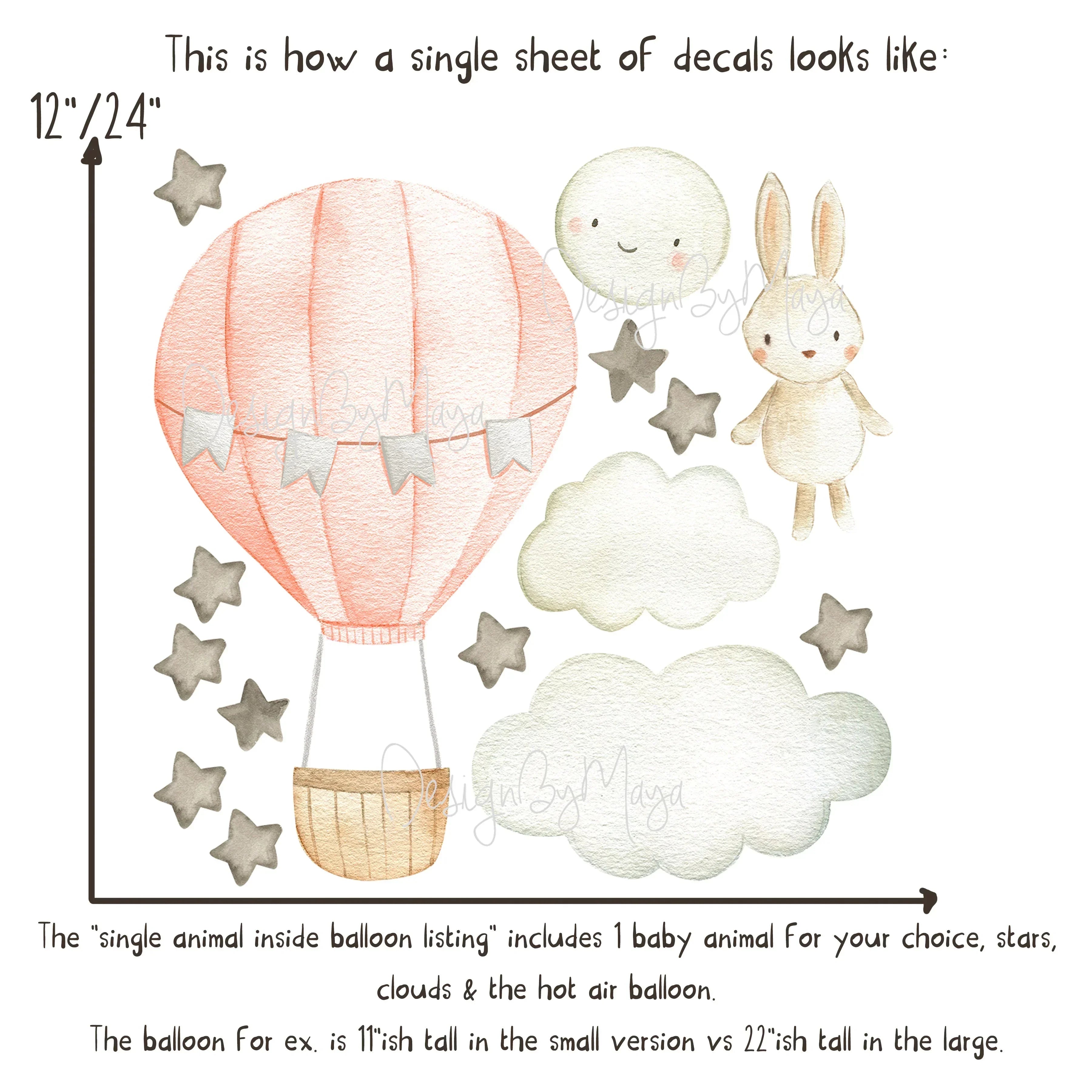 Baby Animal Inside Hot Air Balloon - Fabric Nursery Wall Art Decals, detail shot - House Of Avana