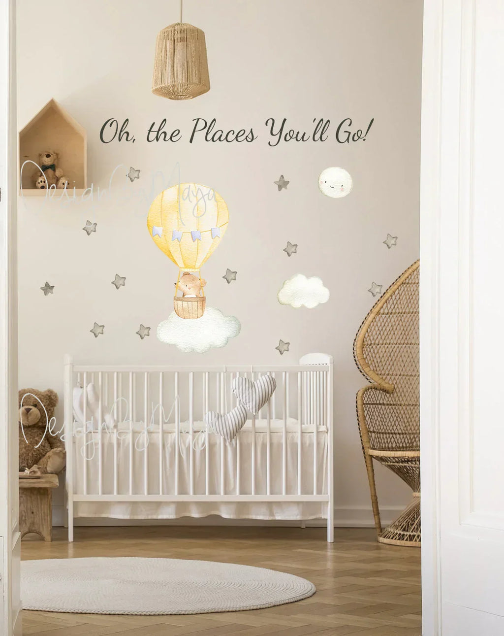 Baby Animal Inside Hot Air Balloon - Fabric Nursery Wall Art Decals, lifestyle image - House Of Avana