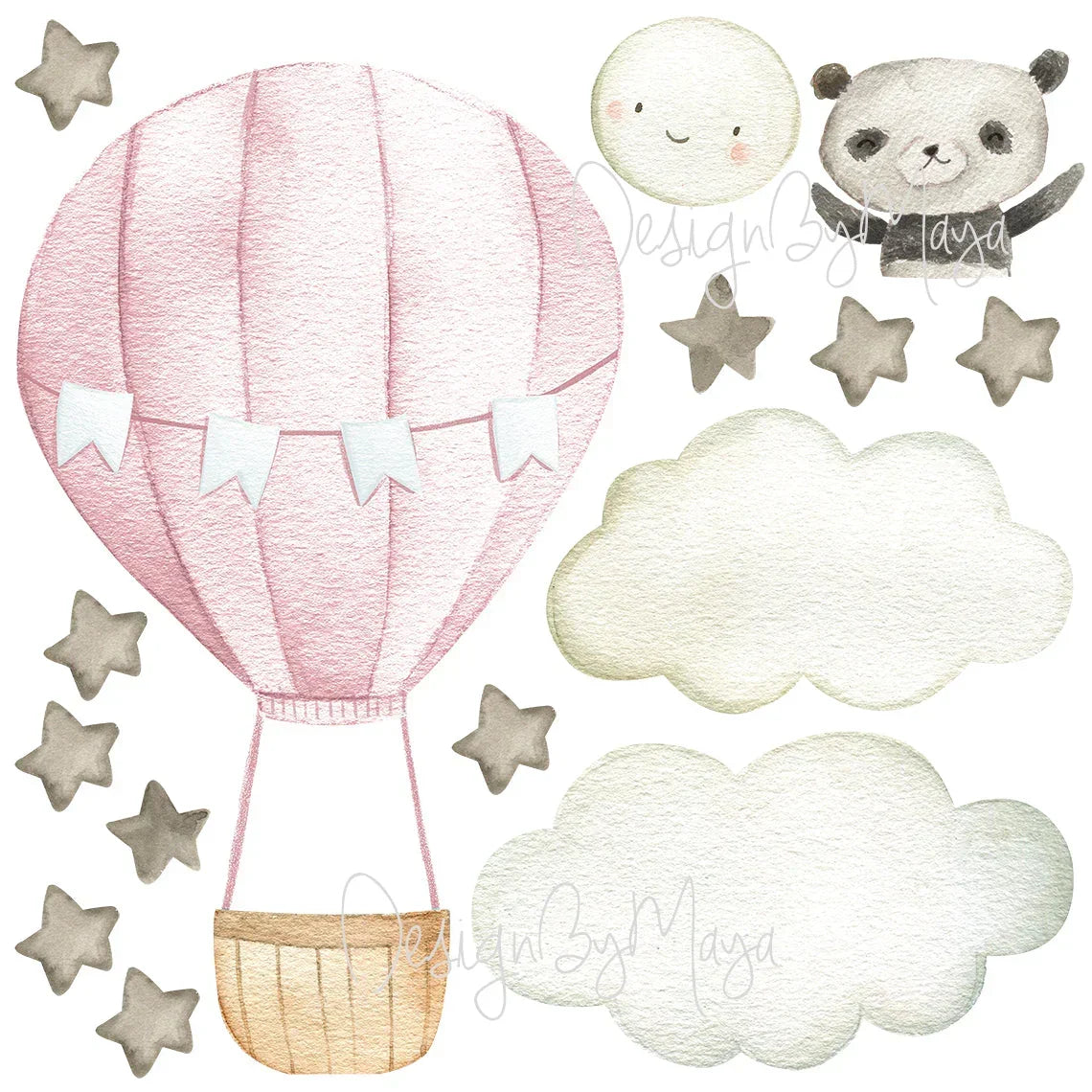 Baby Animal Inside Hot Air Balloon - Fabric Nursery Wall Art Decals, top view - House Of Avana