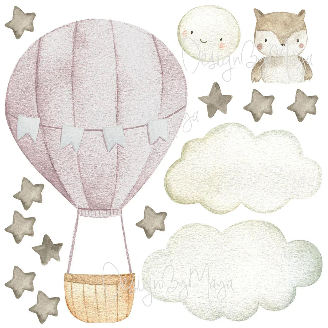 Baby Animal Inside Hot Air Balloon - Fabric Nursery Wall Art Decals, angled view - House Of Avana