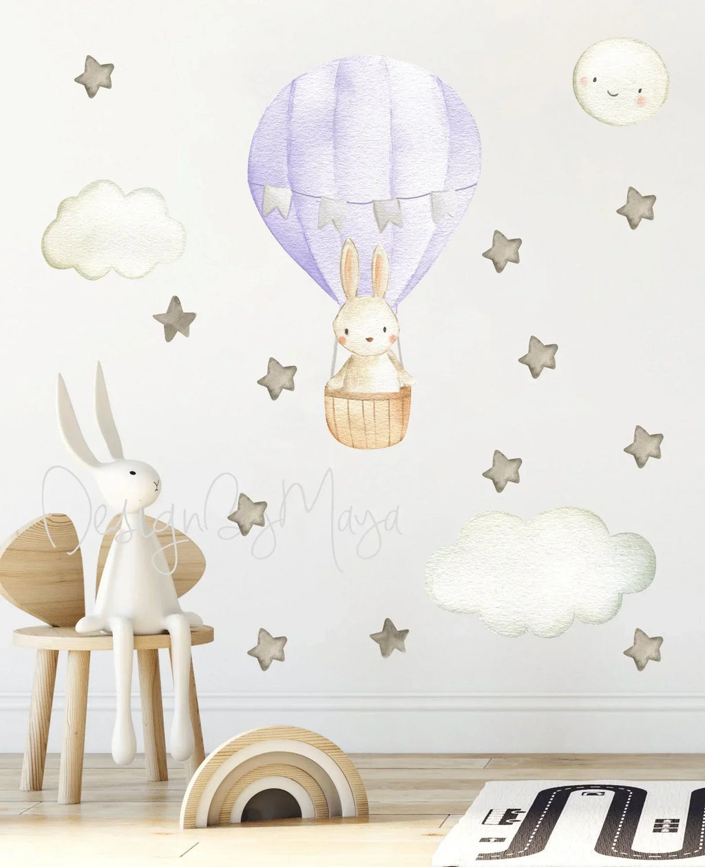Baby Animal Inside Hot Air Balloon - Fabric Nursery Wall Art Decals, angled view - House Of Avana
