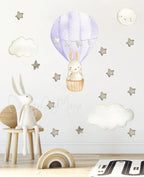 Baby Animal Inside Hot Air Balloon - Fabric Nursery Wall Art Decals, angled view - House Of Avana