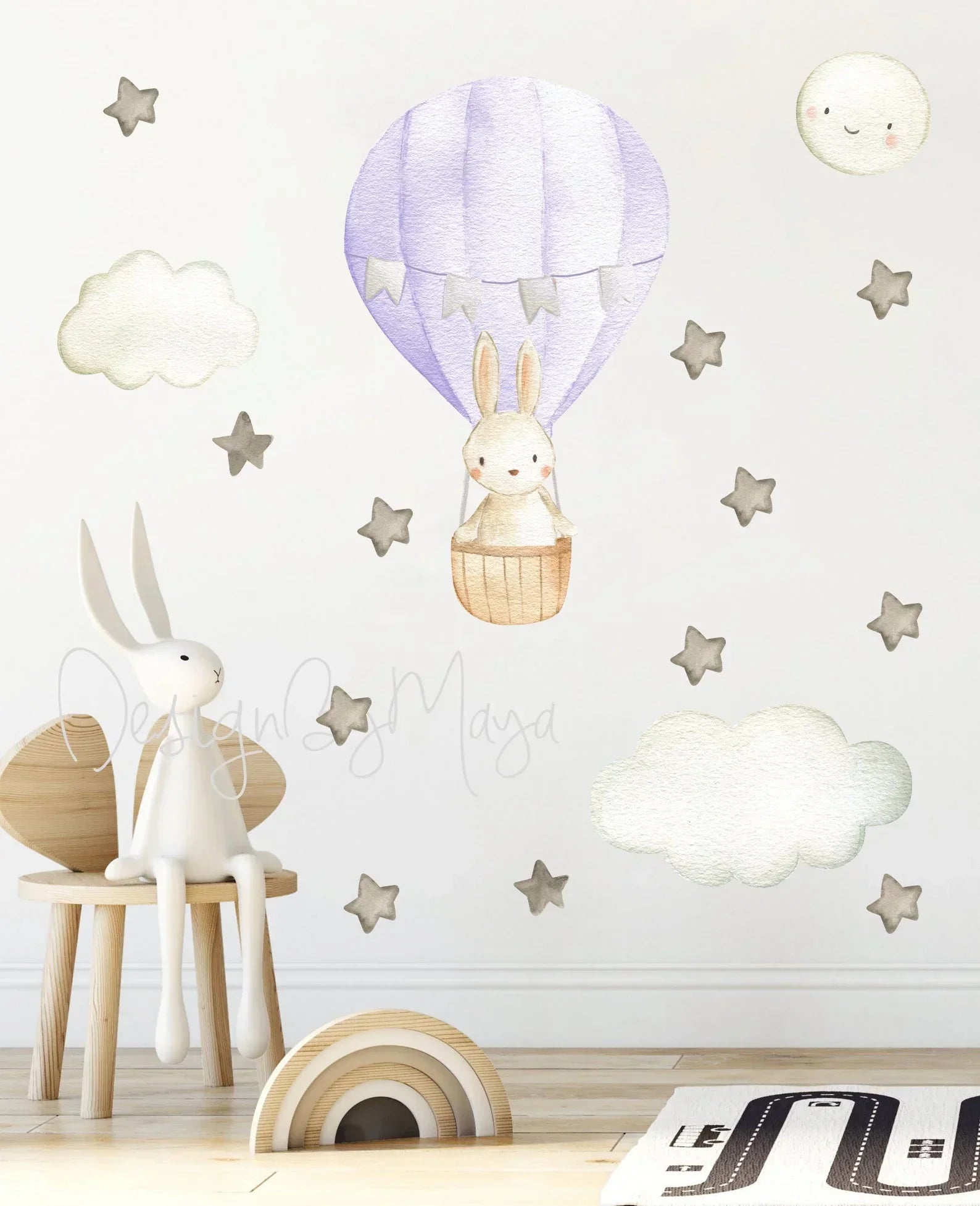 Baby Animal Inside Hot Air Balloon - Fabric Nursery Wall Art Decals, angled view - House Of Avana