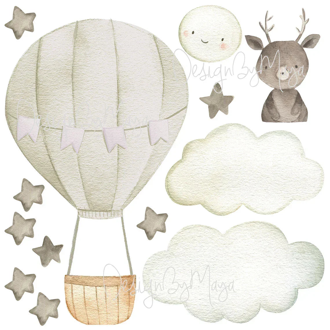 Baby Animal Inside Hot Air Balloon - Fabric Nursery Wall Art Decals, angled view - House Of Avana