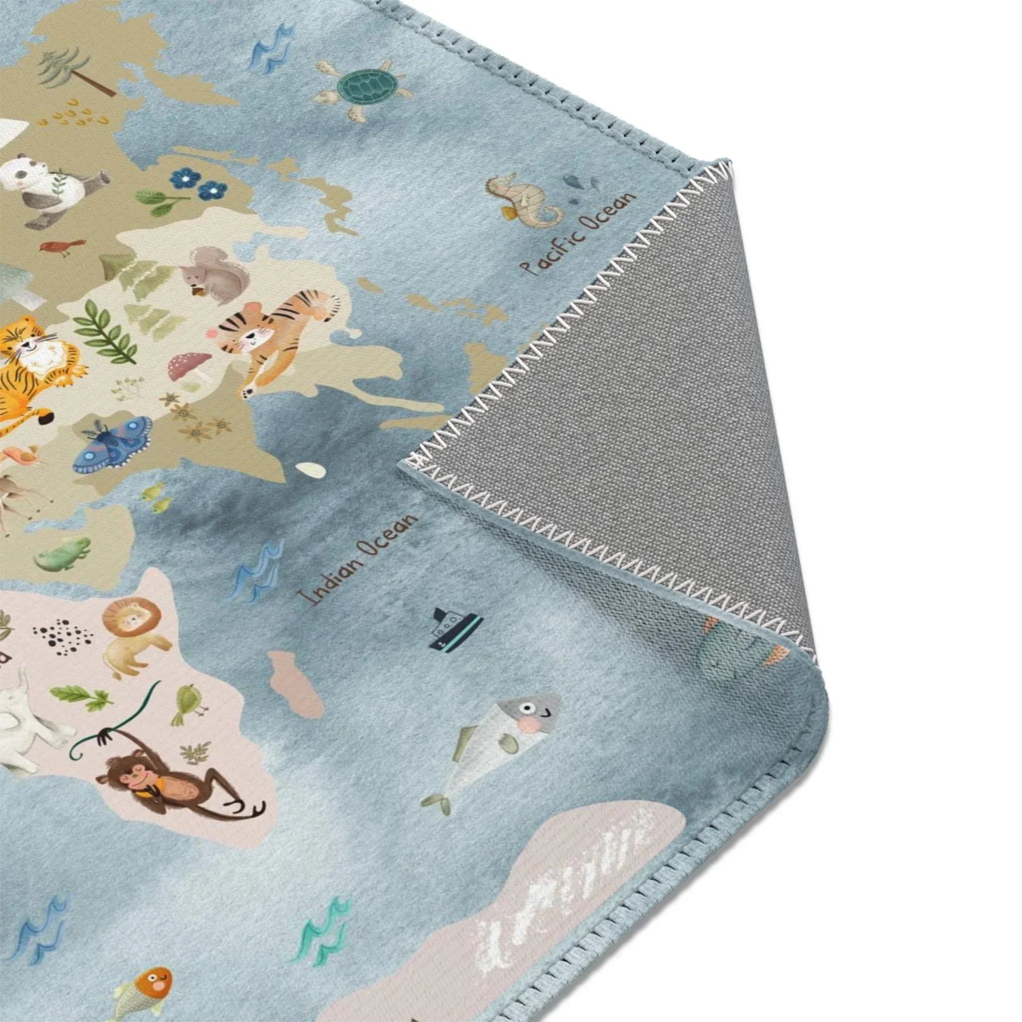 Baby Animals Abc Rug / World Map Area Rug, close-up view - House Of Avana