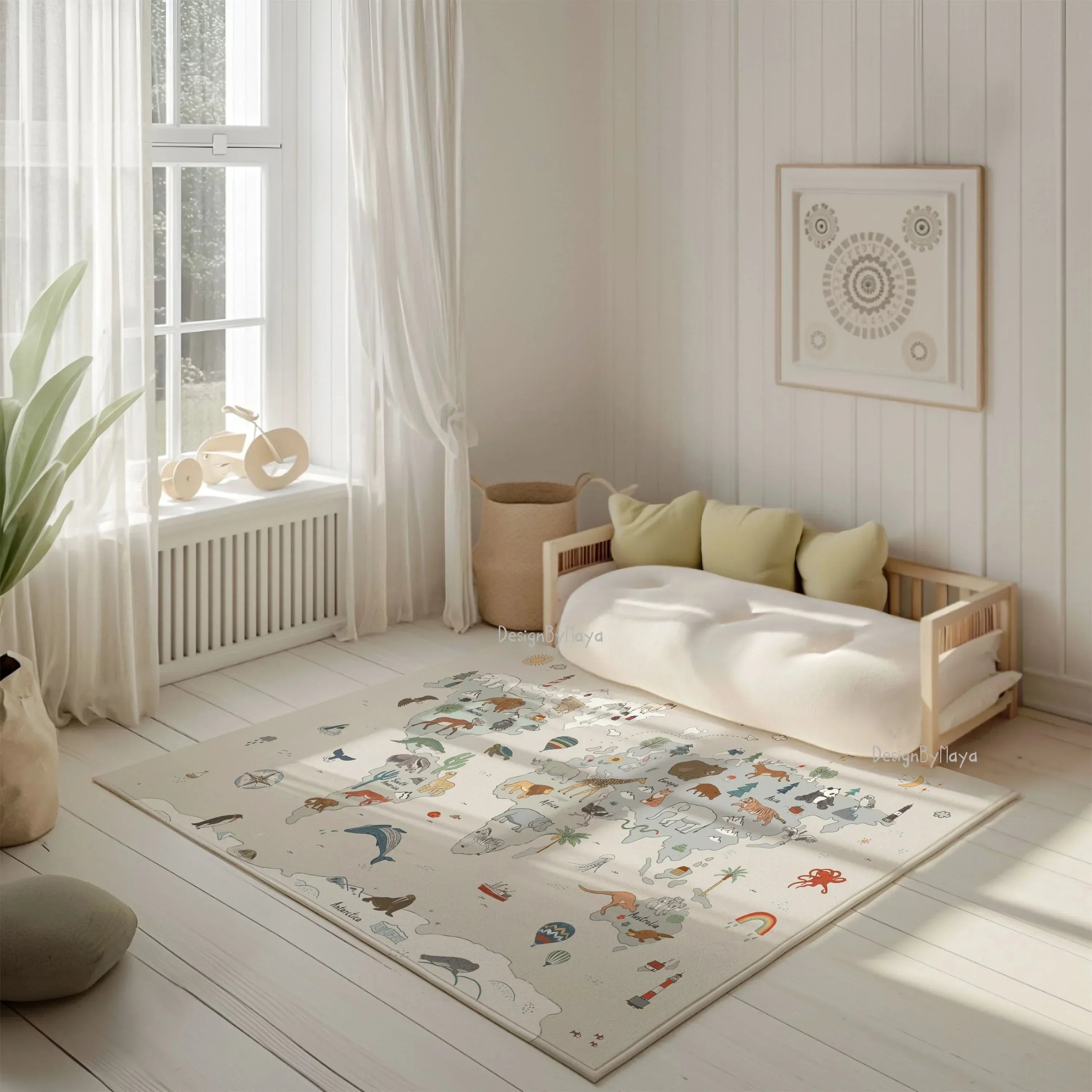 Baby Animals Abc Rug / World Map Area Rug, alternate view - House Of Avana