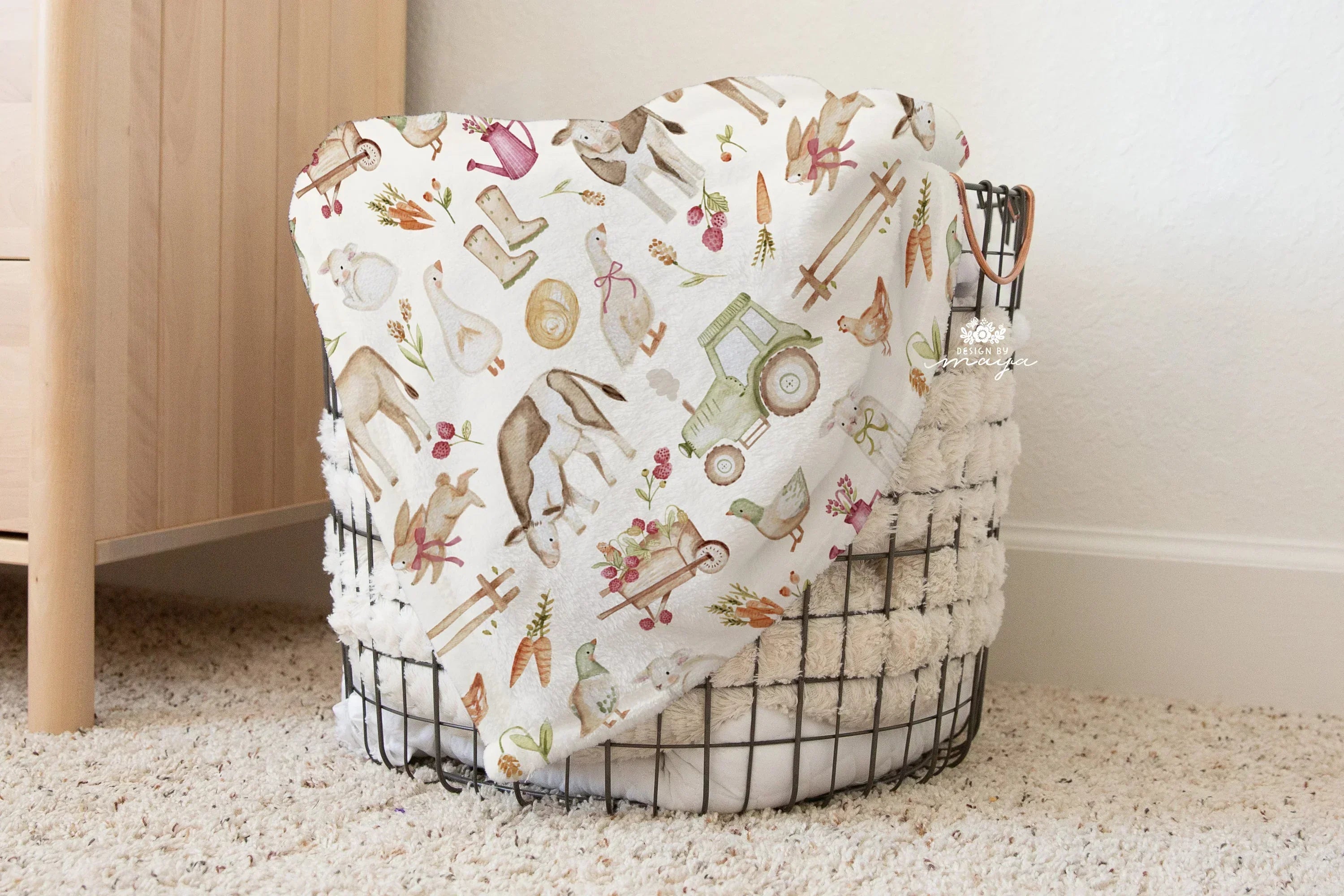 Baby Animals Farm - Vintage Baby Blanket, front view - House Of Avana