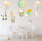 Baby Animals Inside Hot Air Balloons - Fabric Nursery Wall Art Decals, front view - House Of Avana