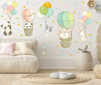 Baby Animals Inside Hot Air Balloons - Fabric Nursery Wall Art Decals, detail shot - House Of Avana