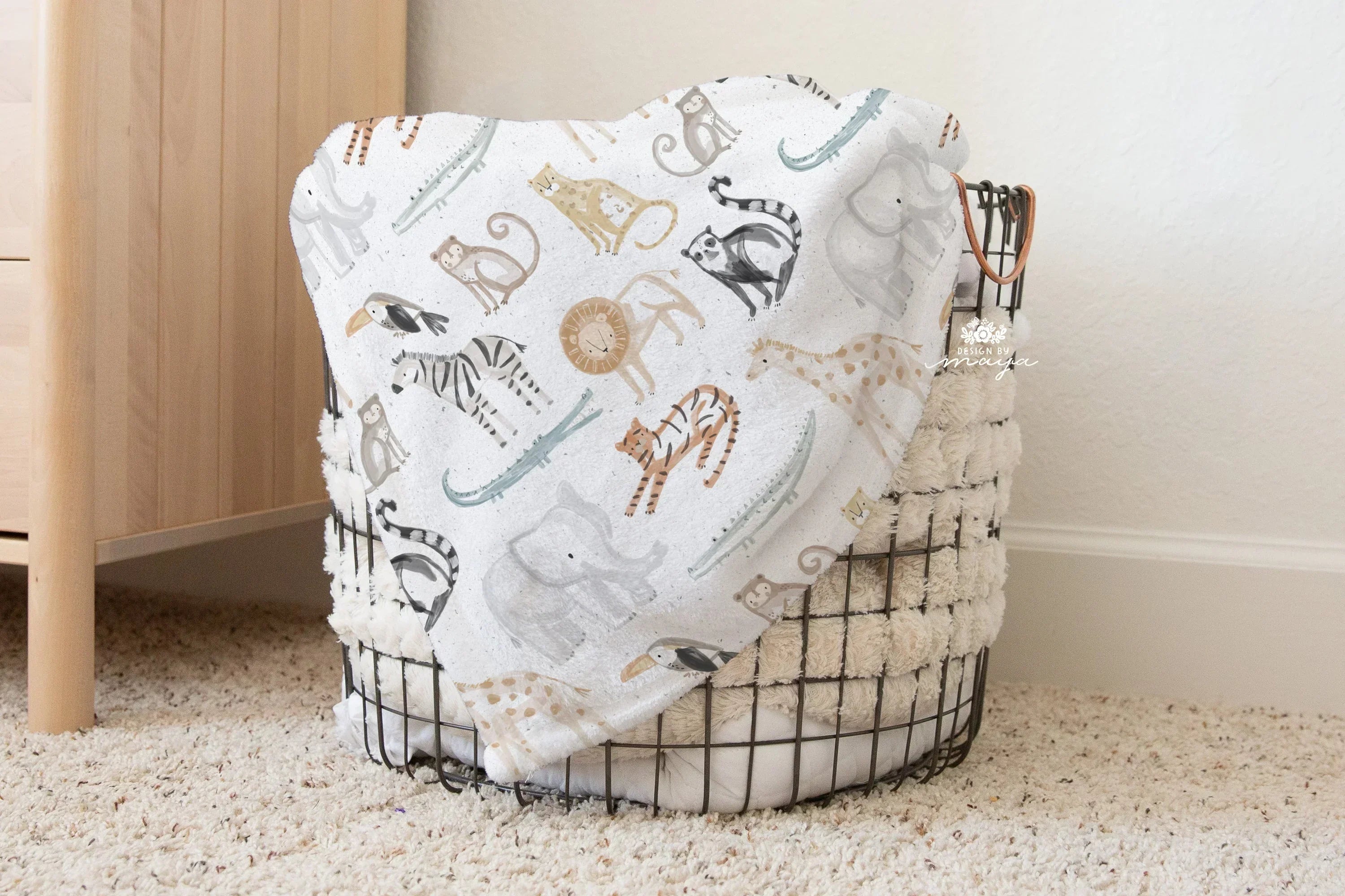 Baby Animals Pastel Colors - Vintage Baby Blanket, close-up view - House Of Avana