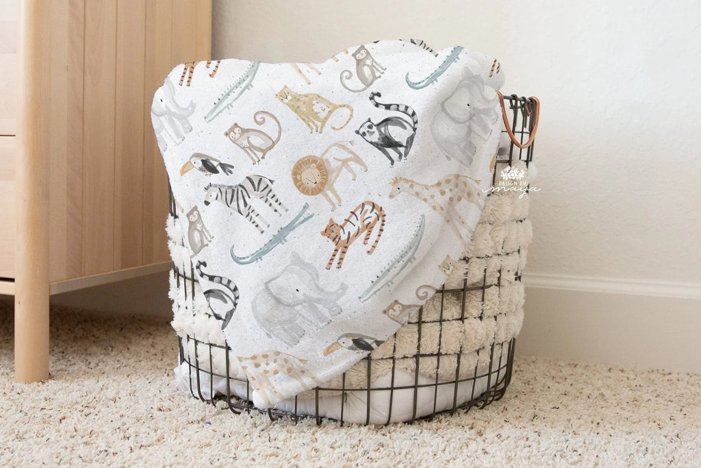 Baby Animals Safari - Vintage Baby Blanket, front view - House Of Avana