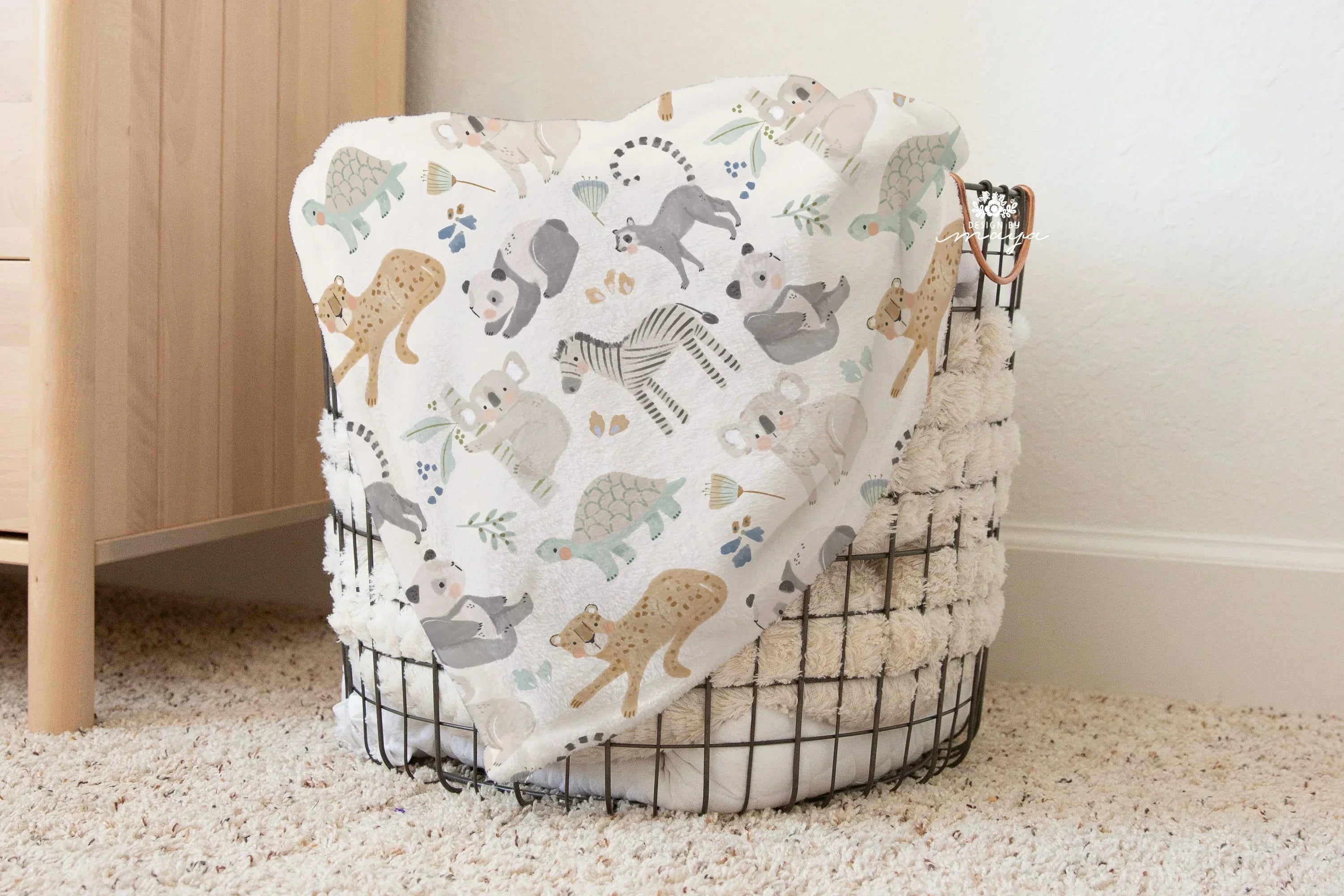 Baby Animals Safari - Vintage Baby Blanket, detail shot - House Of Avana