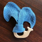 Baby Beech Wood Teether with Organic Cotton Fabric Tie, back view - House Of Avana