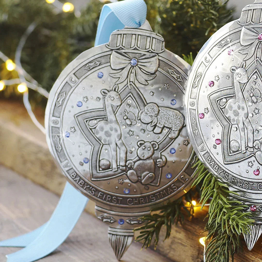 Baby Boy 1st Christmas Ornament with Crystals, front view - House Of Avana