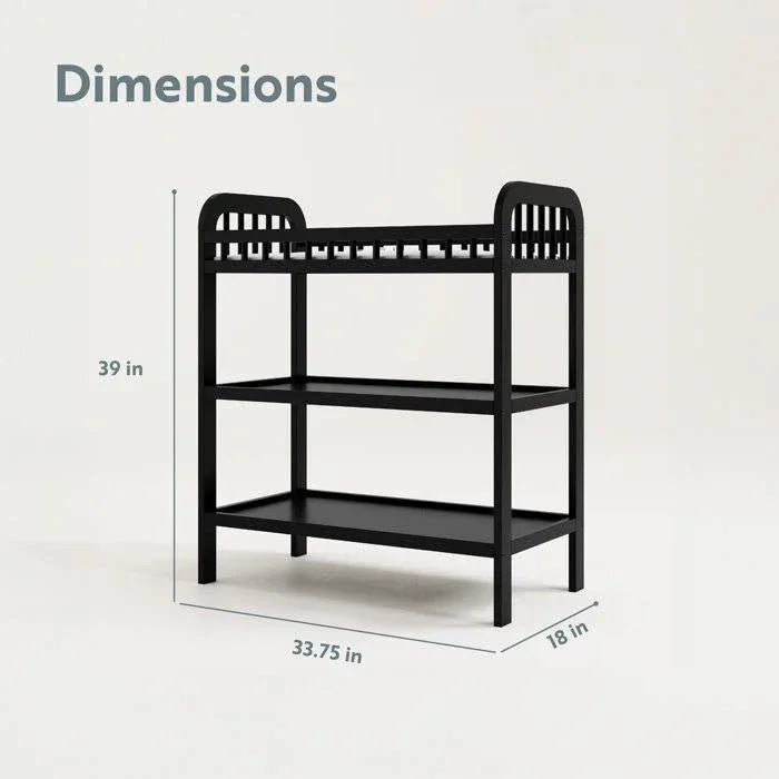 Baby Changing Table in Black Wood Finish with Safety Rail and Changing Pad