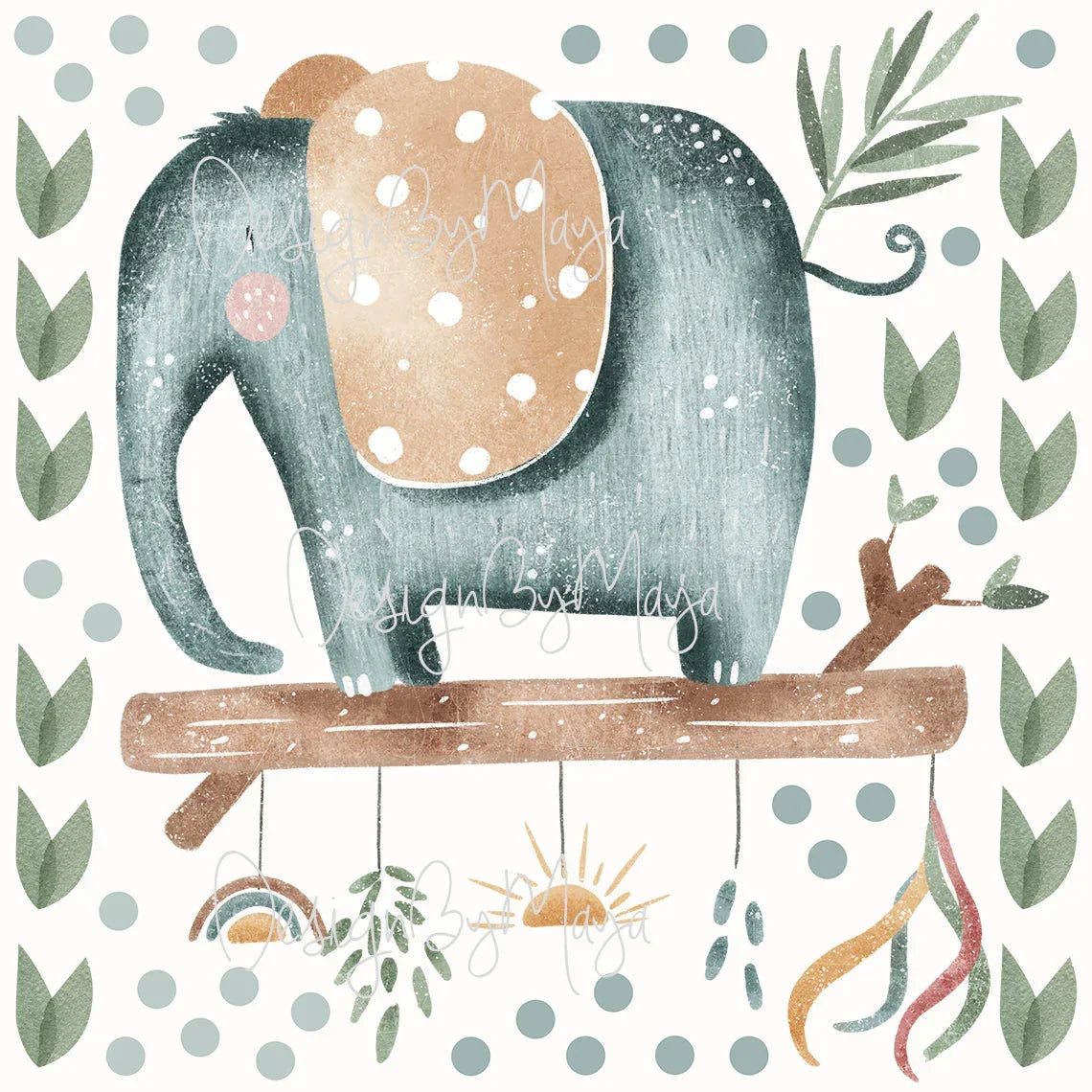 Baby Elephant - Fabric Nursery Wall Art Decals, back view - House Of Avana