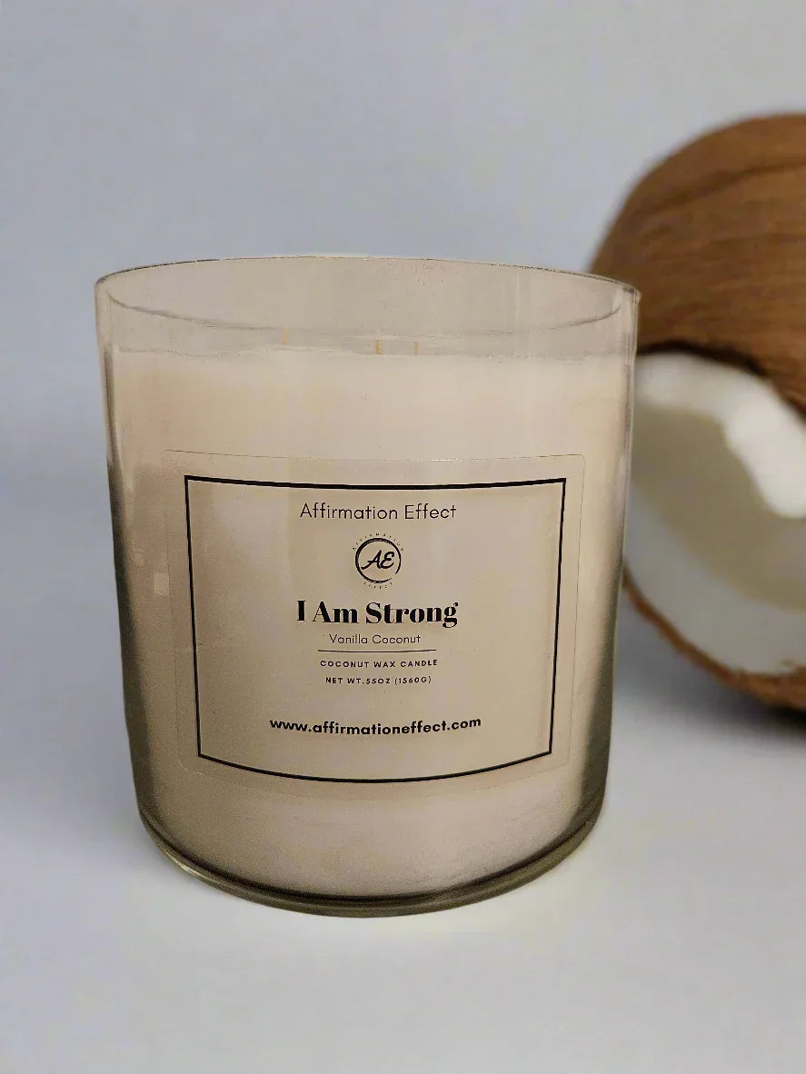 Vanilla Coconut Affirmation "I Am Strong" Candle - 60 oz Affirmation Effect