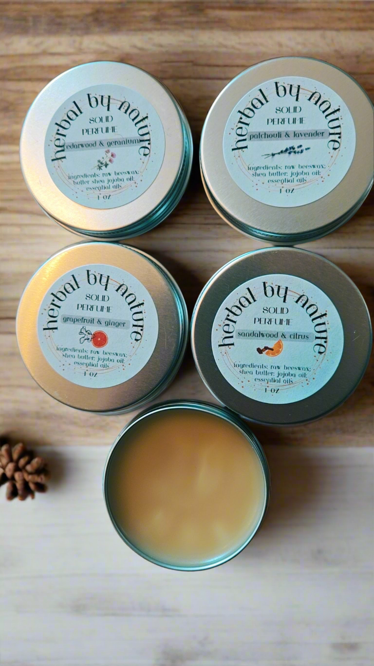 Solid scent balms w/essential oils