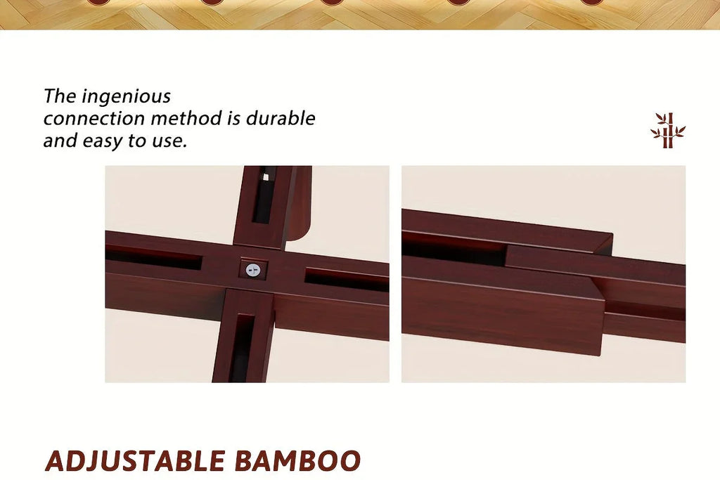 Bamboo Adjustable Plant Stand, 8-12 Inches, Reddish Brown Indoor Planter, angled view - House Of Avana