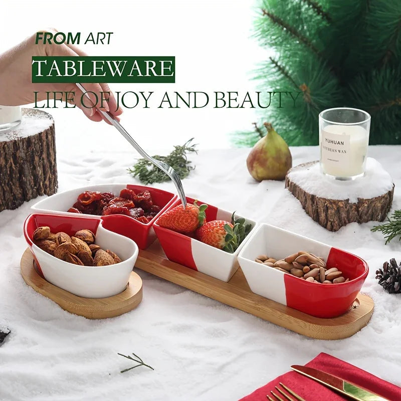 Bamboo Christmas Candy Cane Tray with Holiday Sweet Containers, back view - House Of Avana [[SKU:HOA-TRY-017]]