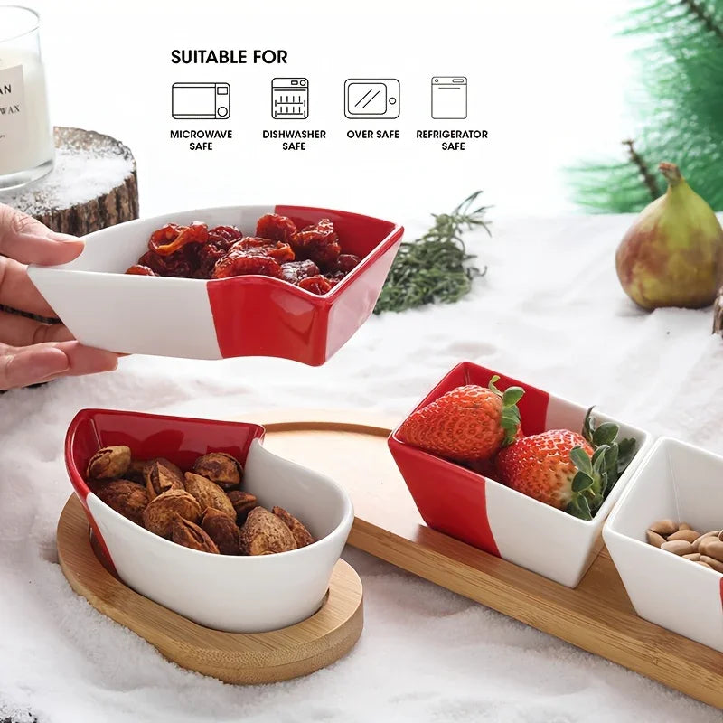 Bamboo Christmas Candy Cane Tray with Holiday Sweet Containers, side view - House Of Avana [[SKU:HOA-TRY-017]]