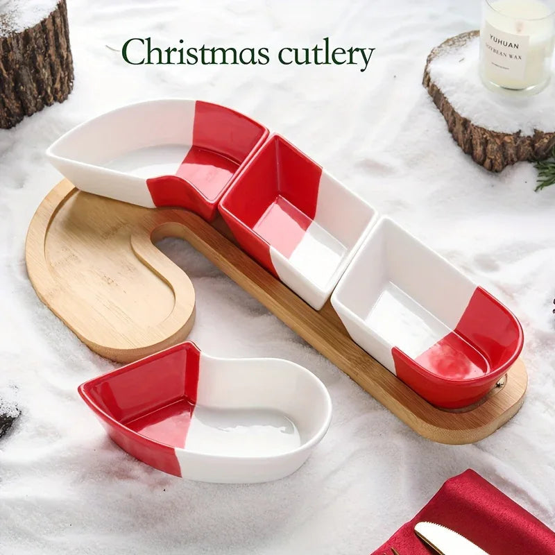 Bamboo Christmas Candy Cane Tray with Holiday Sweet Containers, detail shot - House Of Avana [[SKU:HOA-TRY-017]]