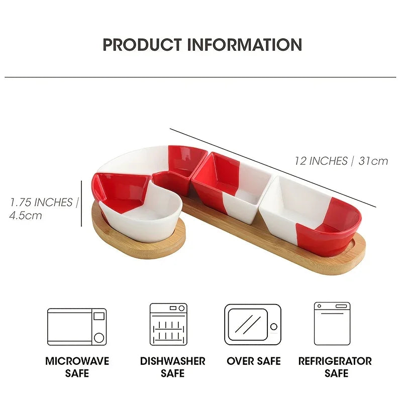 Bamboo Christmas Candy Cane Tray with Holiday Sweet Containers, top view - House Of Avana [[SKU:HOA-TRY-017]]
