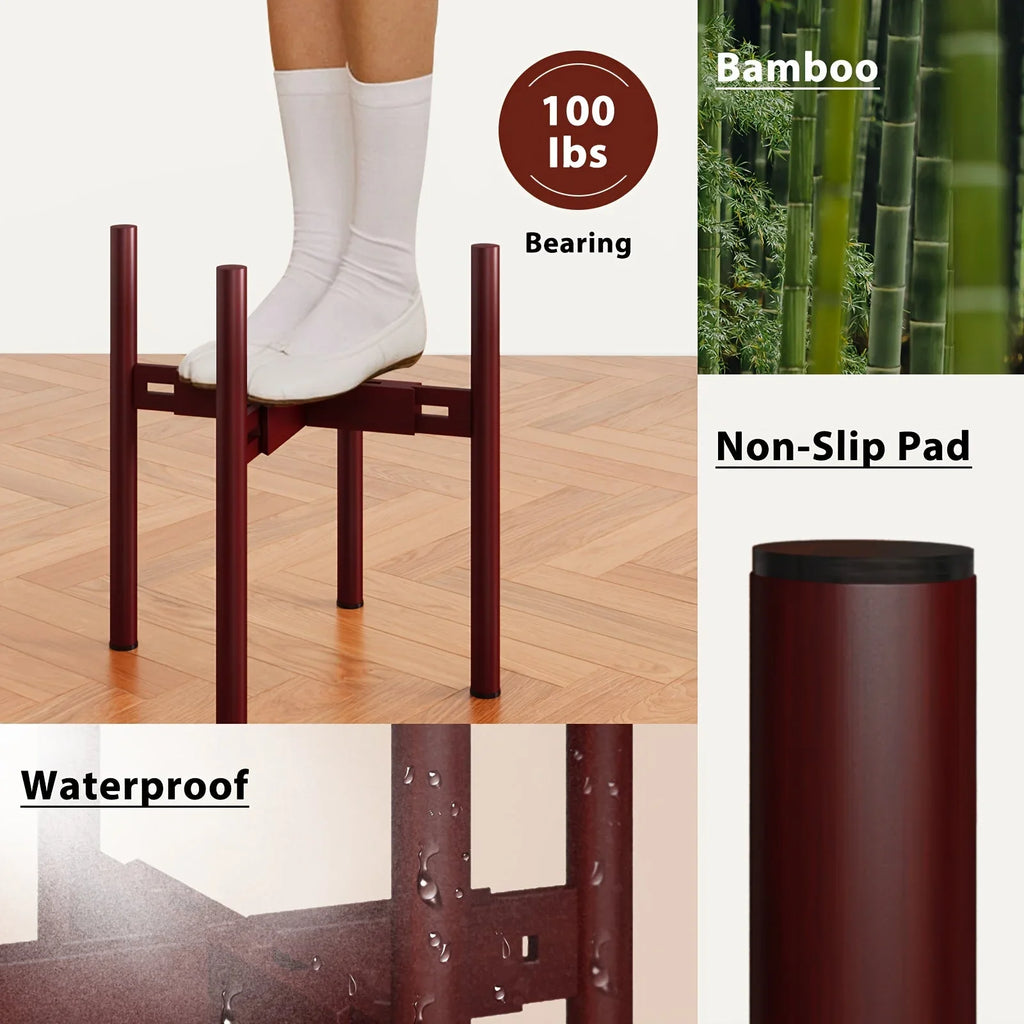 Bamboo plant stand, reddish brown, adjustable holder - House of Avana