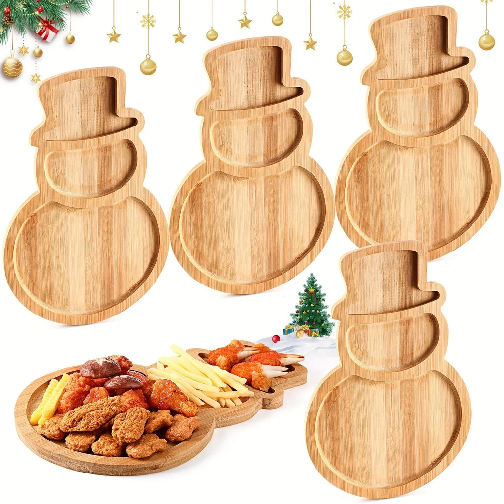 4pcs Christmas Bamboo Serving Platter 15 X 9.8 Inch Reusable Bamboo Plates Wooden Charcuterie Tray Funny Charcuterie Board Tree Serving Dish For Fruit Bread Cheese Xmas Gifts House Of Avana