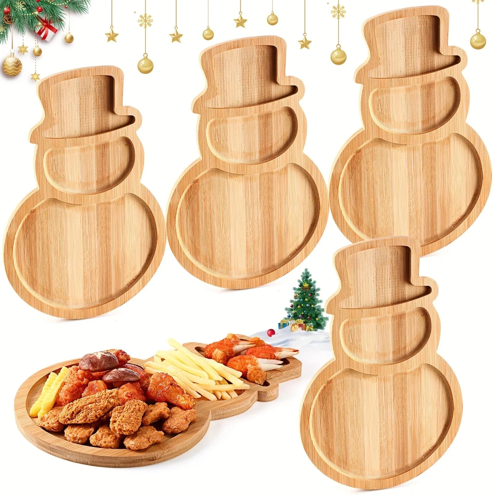 4pcs Christmas Bamboo Serving Platter 15 X 9.8 Inch Reusable Bamboo Plates Wooden Charcuterie Tray Funny Charcuterie Board Tree Serving Dish For Fruit Bread Cheese Xmas Gifts House Of Avana