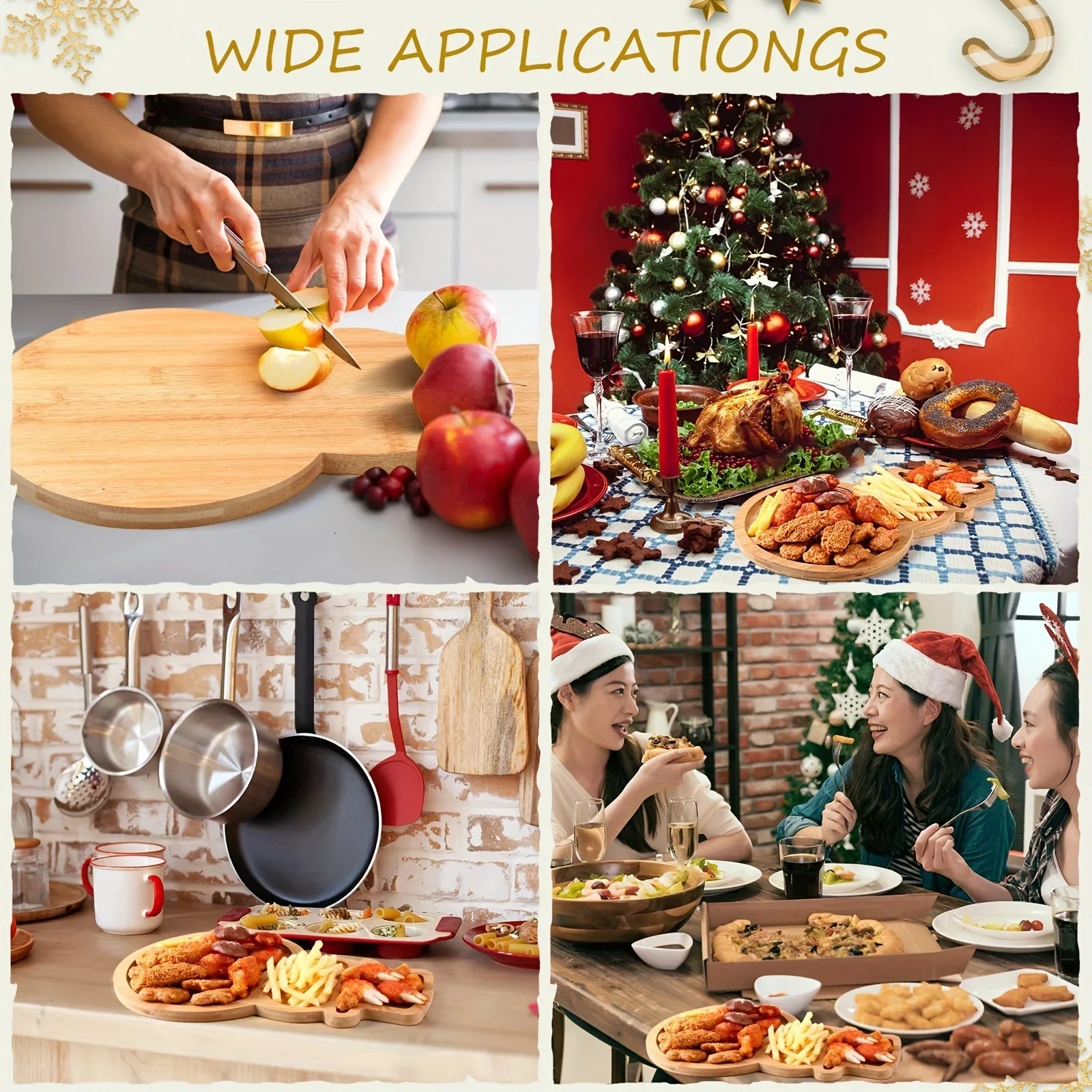 4pcs Christmas Bamboo Serving Platter 15 X 9.8 Inch Reusable Bamboo Plates Wooden Charcuterie Tray Funny Charcuterie Board Tree Serving Dish For Fruit Bread Cheese Xmas Gifts House Of Avana