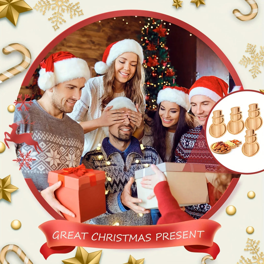 4pcs Christmas Bamboo Serving Platter 15 X 9.8 Inch Reusable Bamboo Plates Wooden Charcuterie Tray Funny Charcuterie Board Tree Serving Dish For Fruit Bread Cheese Xmas Gifts House Of Avana