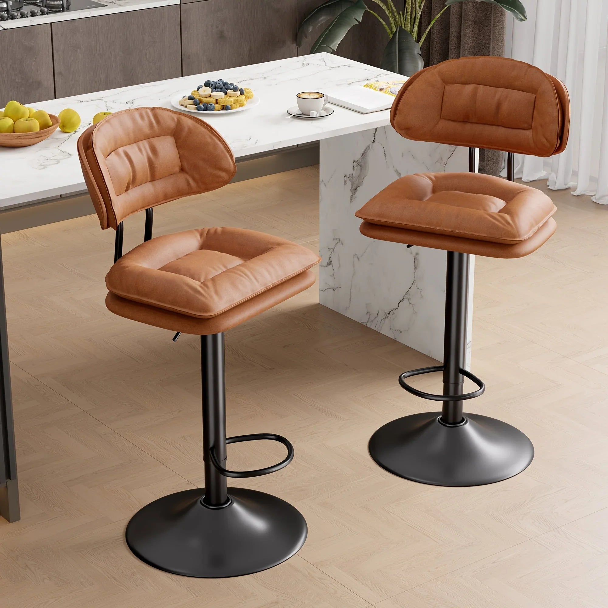 Bar Stools Set of 2/4, Modern Adjustable Height Swivel Kitchen Chairs, Counter Barstools with Backrest,... - House Of Avana