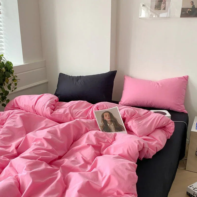 Barbie Pink Washed Cotton Bedding Set, angled view - House Of Avana