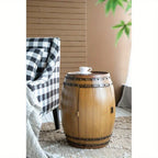 20.5x20.5x24" Rustic Napa Barrel Drum Side Table with Hinged Door & Interior Wine Rack - Fir Wood & Wrought Iron Accent Table for Farmhouse, Industrial, Shabby Chic Decor - Portable Multi-Use Furniture, Table for Living Room, House Of Avana