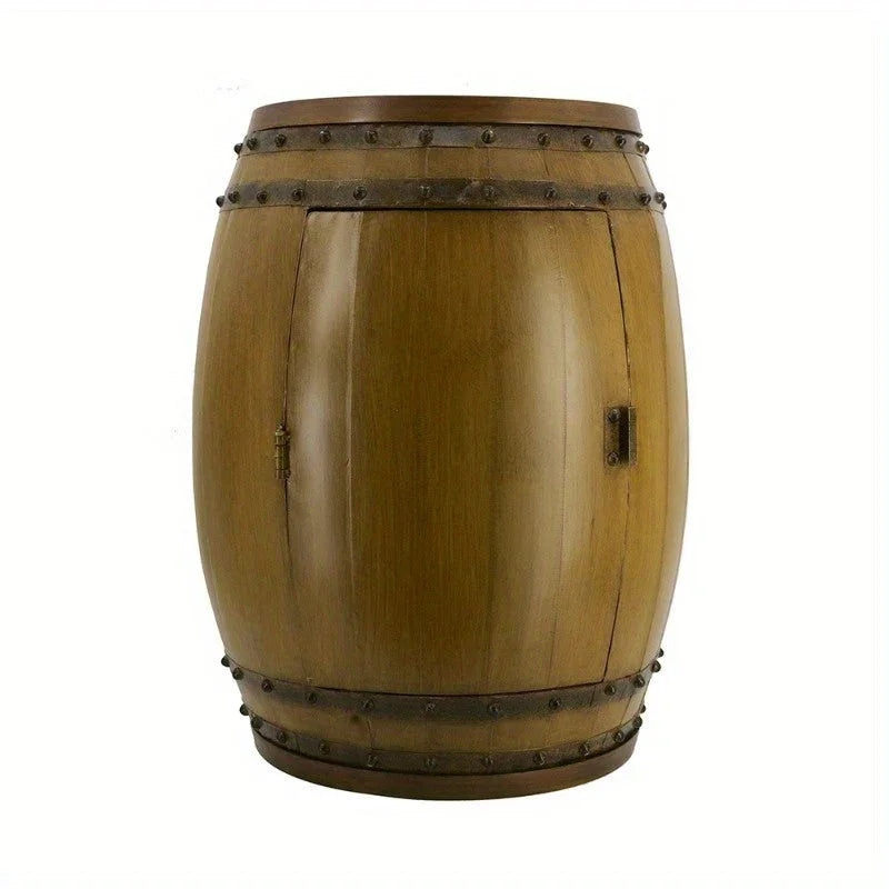 20.5x20.5x24" Rustic Napa Barrel Drum Side Table with Hinged Door & Interior Wine Rack - Fir Wood & Wrought Iron Accent Table for Farmhouse, Industrial, Shabby Chic Decor - Portable Multi-Use Furniture, Table for Living Room, House Of Avana