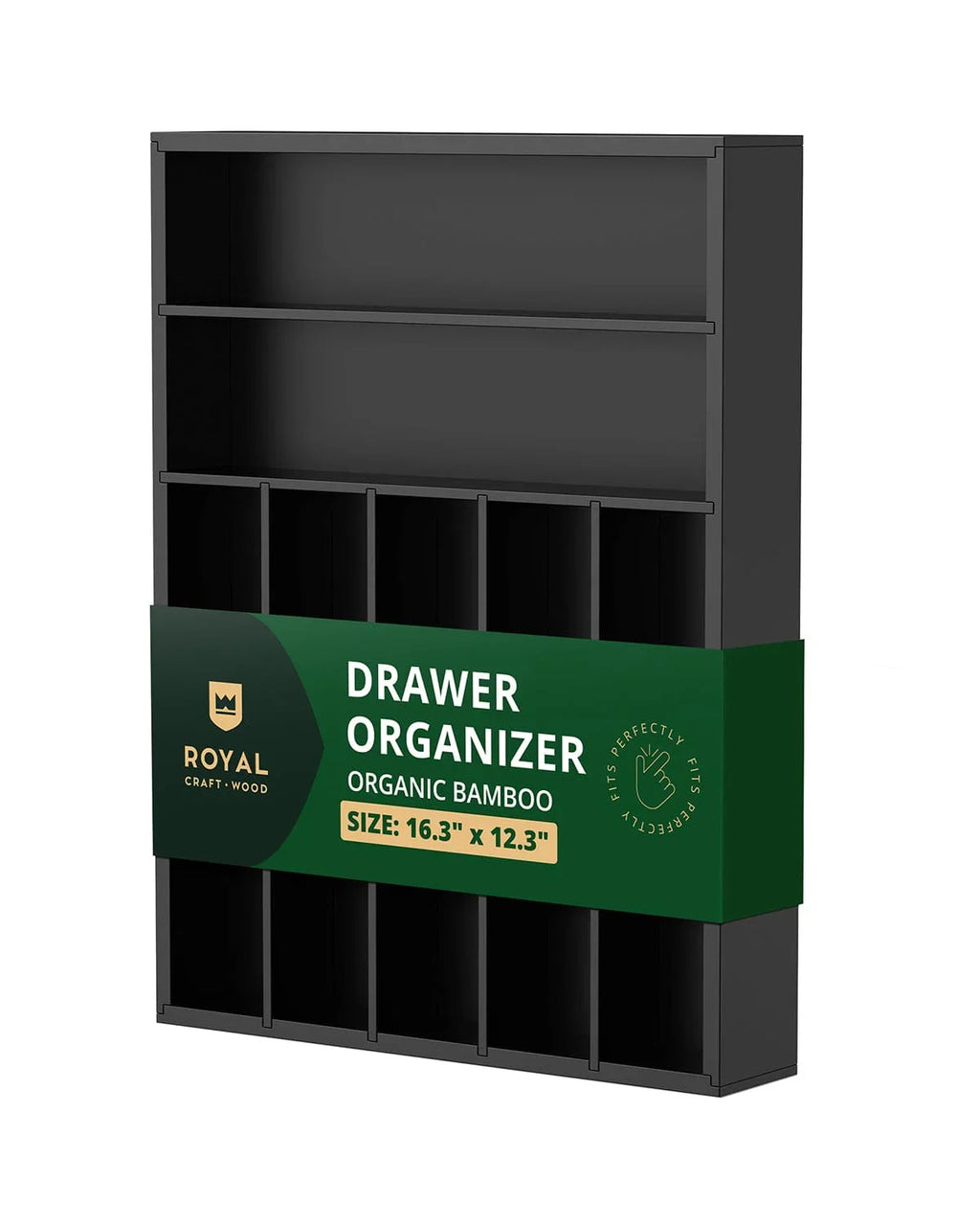 Basic Silverware Drawer Organizer, Black, front view - House Of Avana