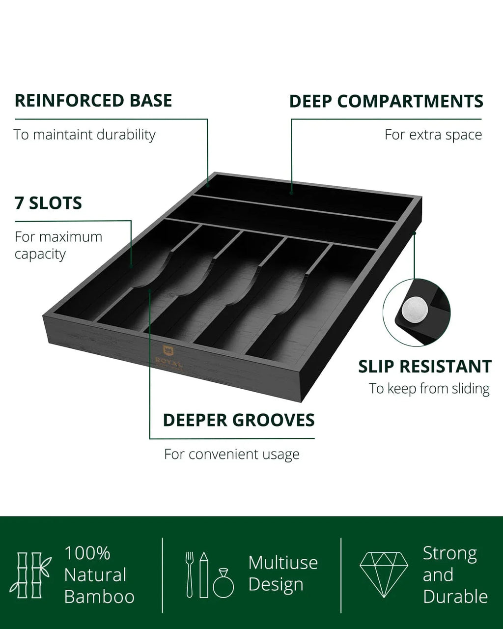 Basic Silverware Drawer Organizer, Black, detail shot - House Of Avana